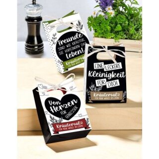 Geschenktütchen mit Gewürz, rechteckig, "Kräuter", Spruch, Papier, schwarz
