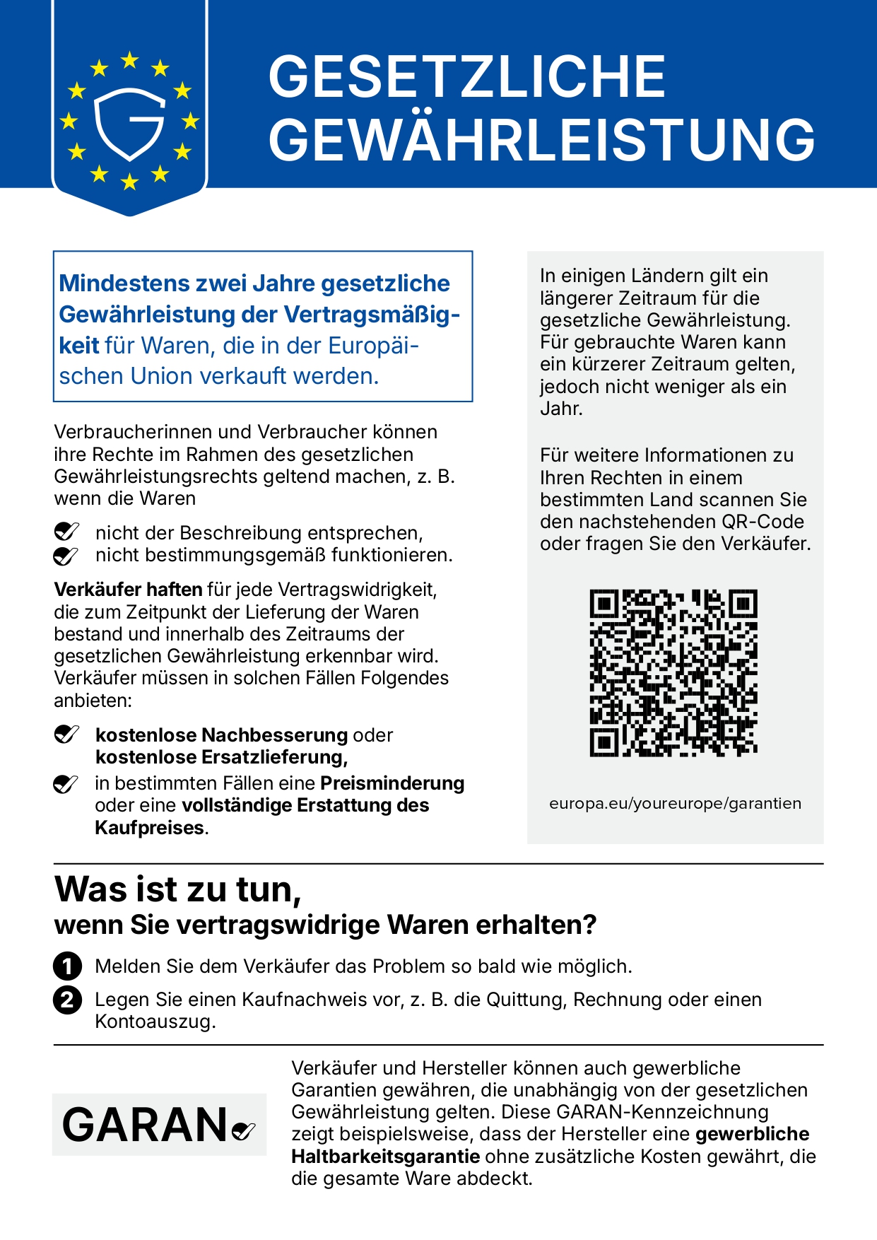 Hinweis zu Ihren gesetzlichen Gewährleistungsrechten